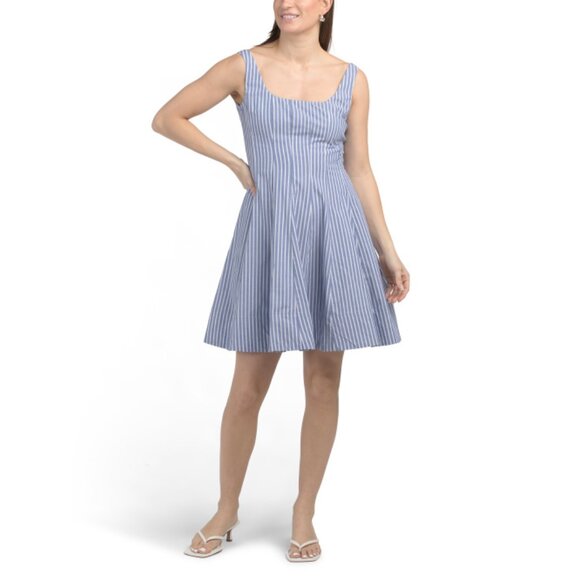 CYNTHIA ROWLEY Blue/white Striped Sleeveless Seamed Front Mini Dress - Picture 1 of 2